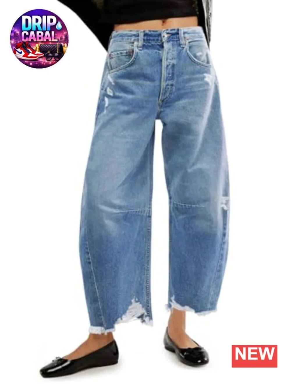 Baggy Barrel Jeans Women Cropped Wide Leg Boyfriend Raw Hem Denim Pants